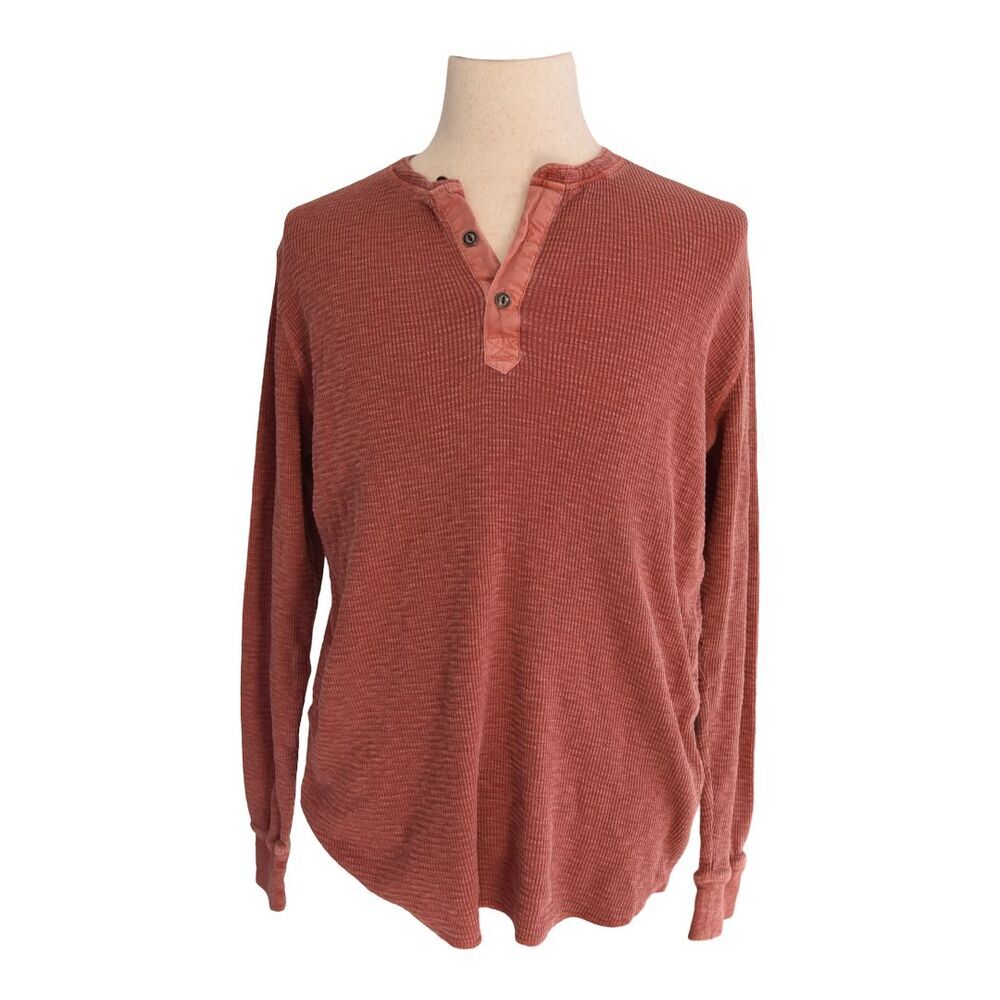 Burnt Rust Waffle Knit Henley Long Sleeve Top Casual Softcore Vintage Minimal L